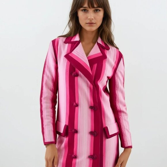 Moschino Couture! Pink Striped Wool Knit Double-Breasted Oversized Coat Rare - Picture 9 of 14